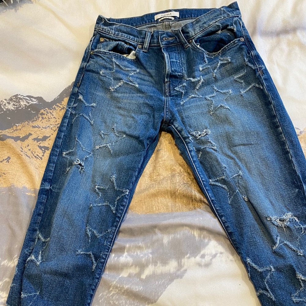 Pistola distressed star straight jean